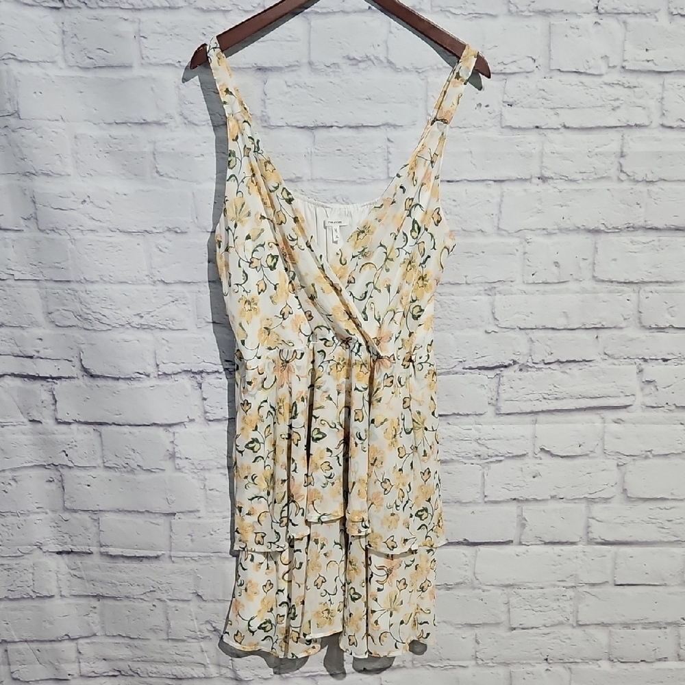 Maurices Cream Floral Tiered Mini Dress with Yellow & Green Floral Print